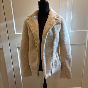 Old Navy Women's Cream Sherpa Moto Jacket - S Tall